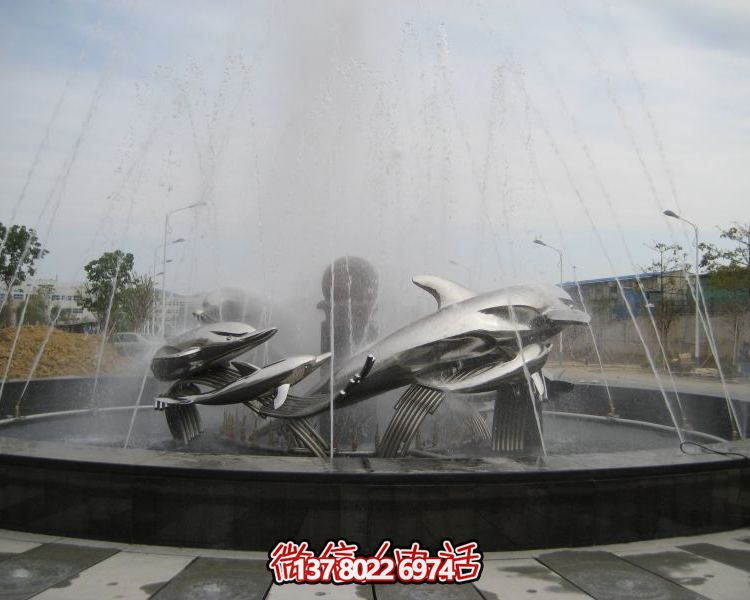 不銹鋼海豚雕塑，裝飾現(xiàn)代廣場的水景
